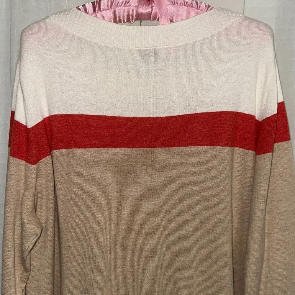 LOFT XL Crew Super Soft Lightweight Knit Cotton Blend Pullover Stripe Sweater